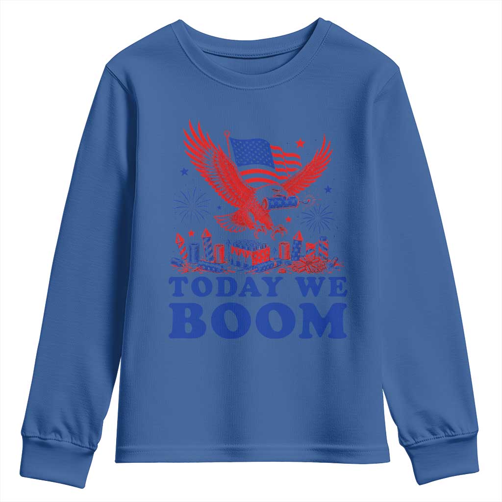 Today We Boom 4th of July Bald Eagle Fireworks Youth Sweatshirt TS11 Royal Blue Print Your Wear