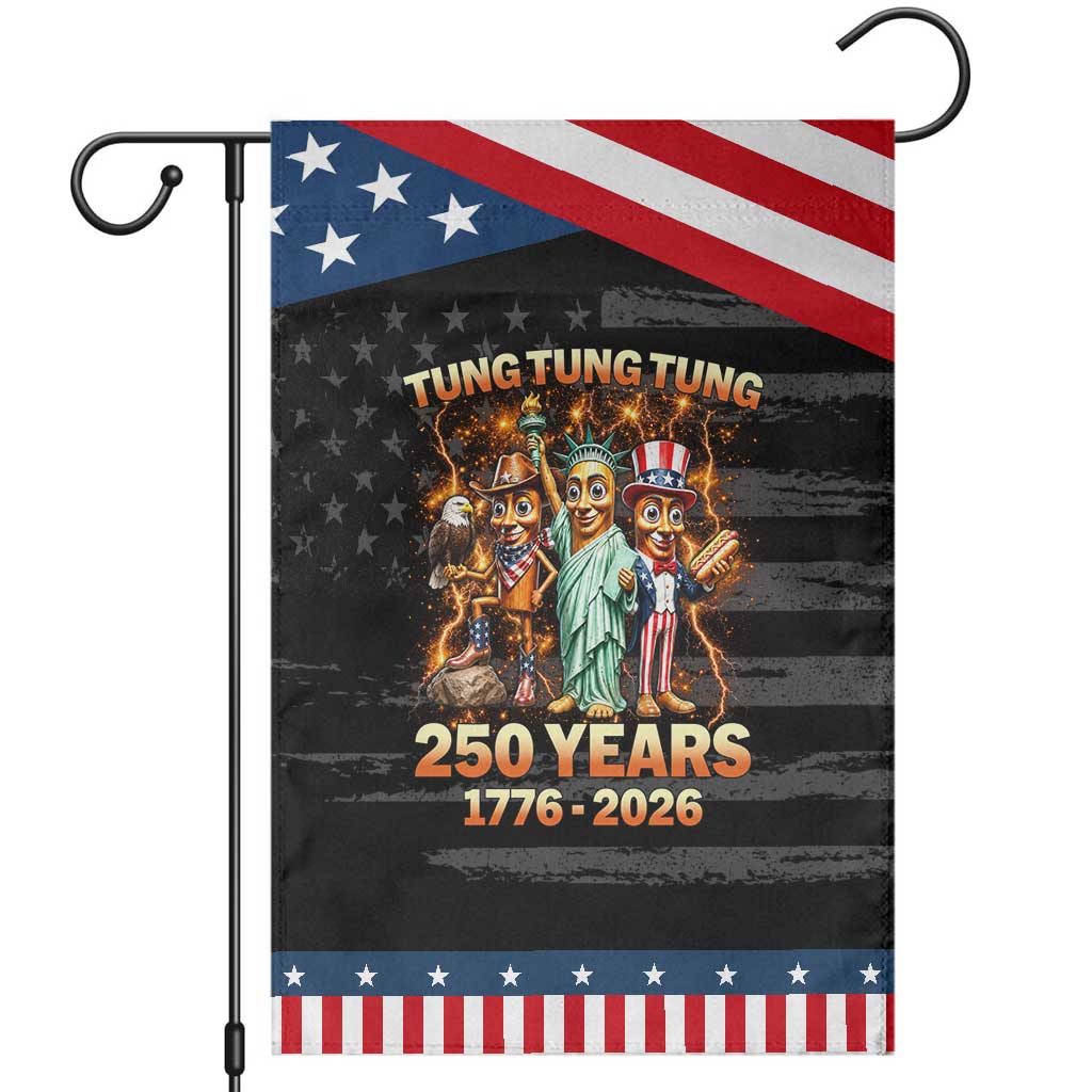 Tung Tung Tung Sahur 250 Years American Patriotic Garden Flag Funny Brainrot Meme 4th of July TS11 Distressed Black Blue Print Your Wear