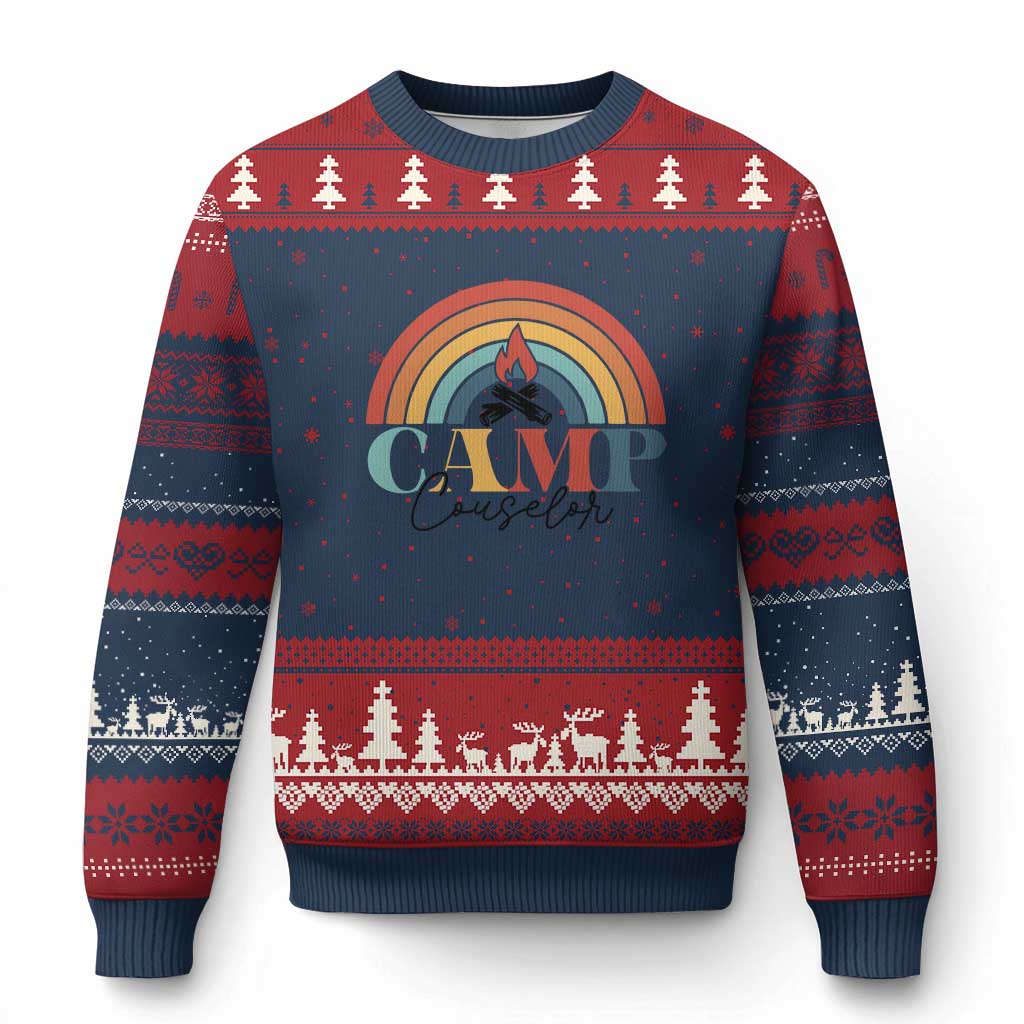 Camp Counselor Ugly Christmas Sweater Summer Camp Rainbow