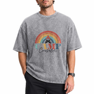 Camp Counselor Washed Cotton T-Shirt Summer Camp Rainbow