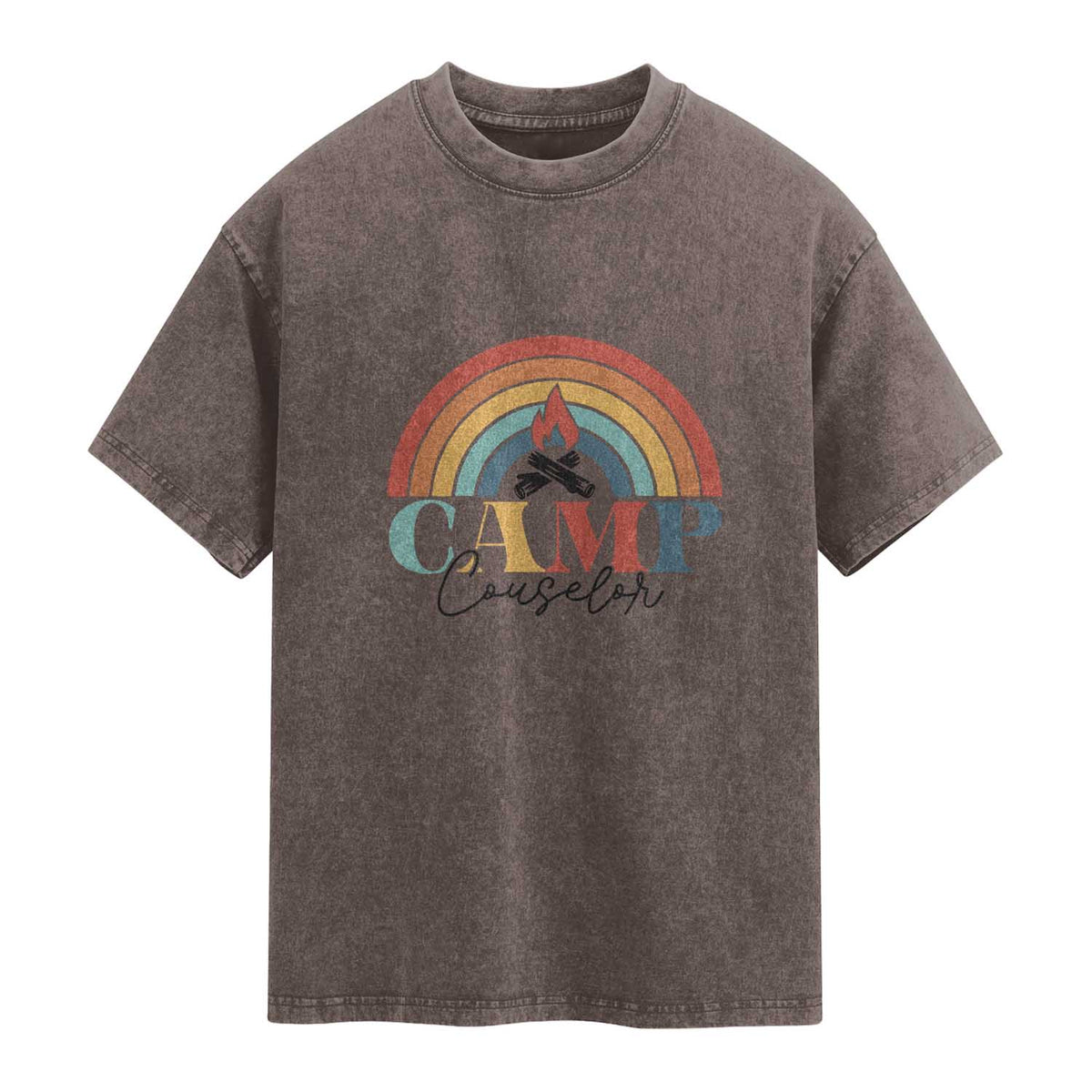 Camp Counselor Washed Cotton T-Shirt Summer Camp Rainbow