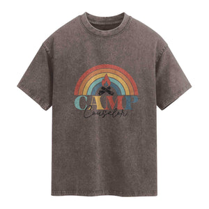 Camp Counselor Washed Cotton T-Shirt Summer Camp Rainbow