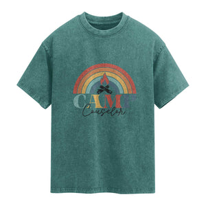Camp Counselor Washed Cotton T-Shirt Summer Camp Rainbow