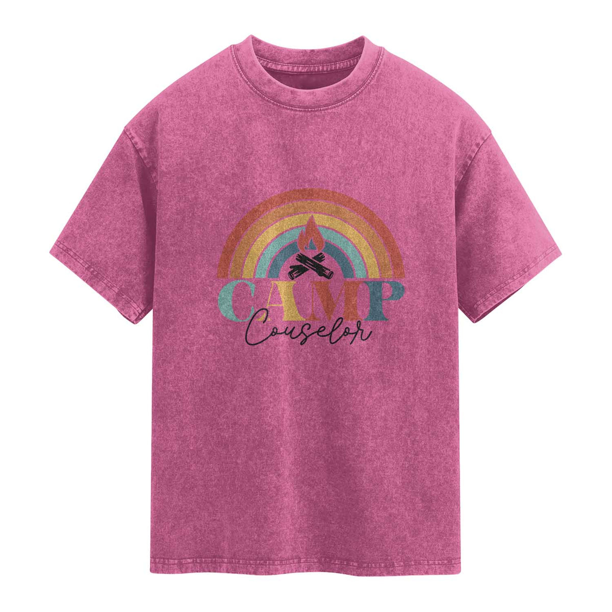 Camp Counselor Washed Cotton T-Shirt Summer Camp Rainbow