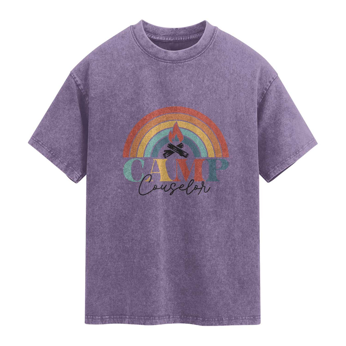 Camp Counselor Washed Cotton T-Shirt Summer Camp Rainbow