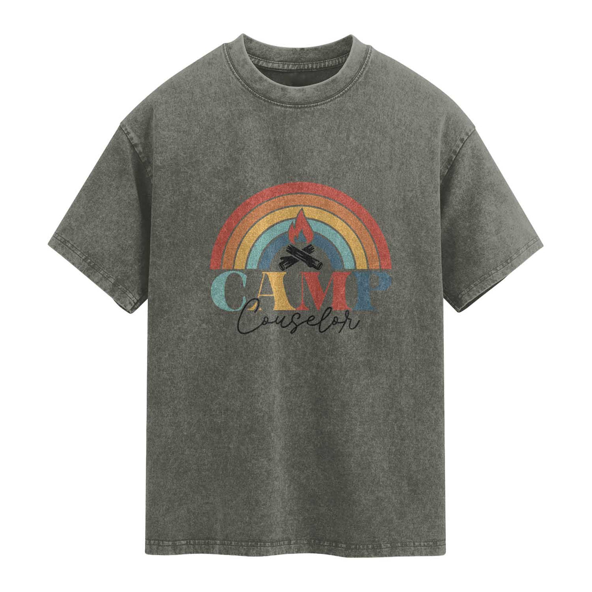 Camp Counselor Washed Cotton T-Shirt Summer Camp Rainbow