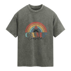 Camp Counselor Washed Cotton T-Shirt Summer Camp Rainbow