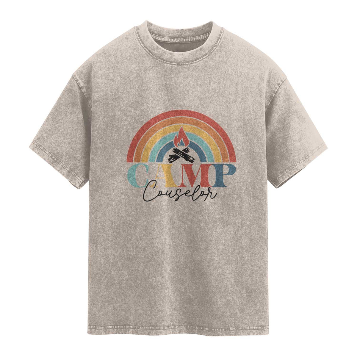 Camp Counselor Washed Cotton T-Shirt Summer Camp Rainbow