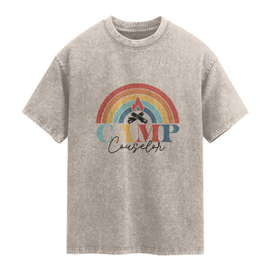 Camp Counselor Washed Cotton T-Shirt Summer Camp Rainbow