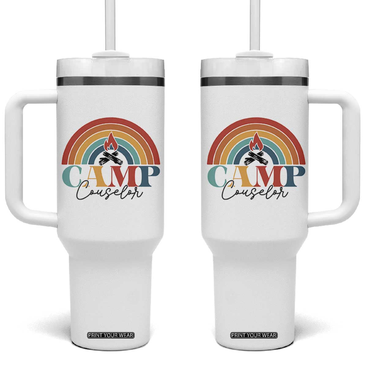 Camp Counselor Tumbler With Handle Summer Camp Rainbow