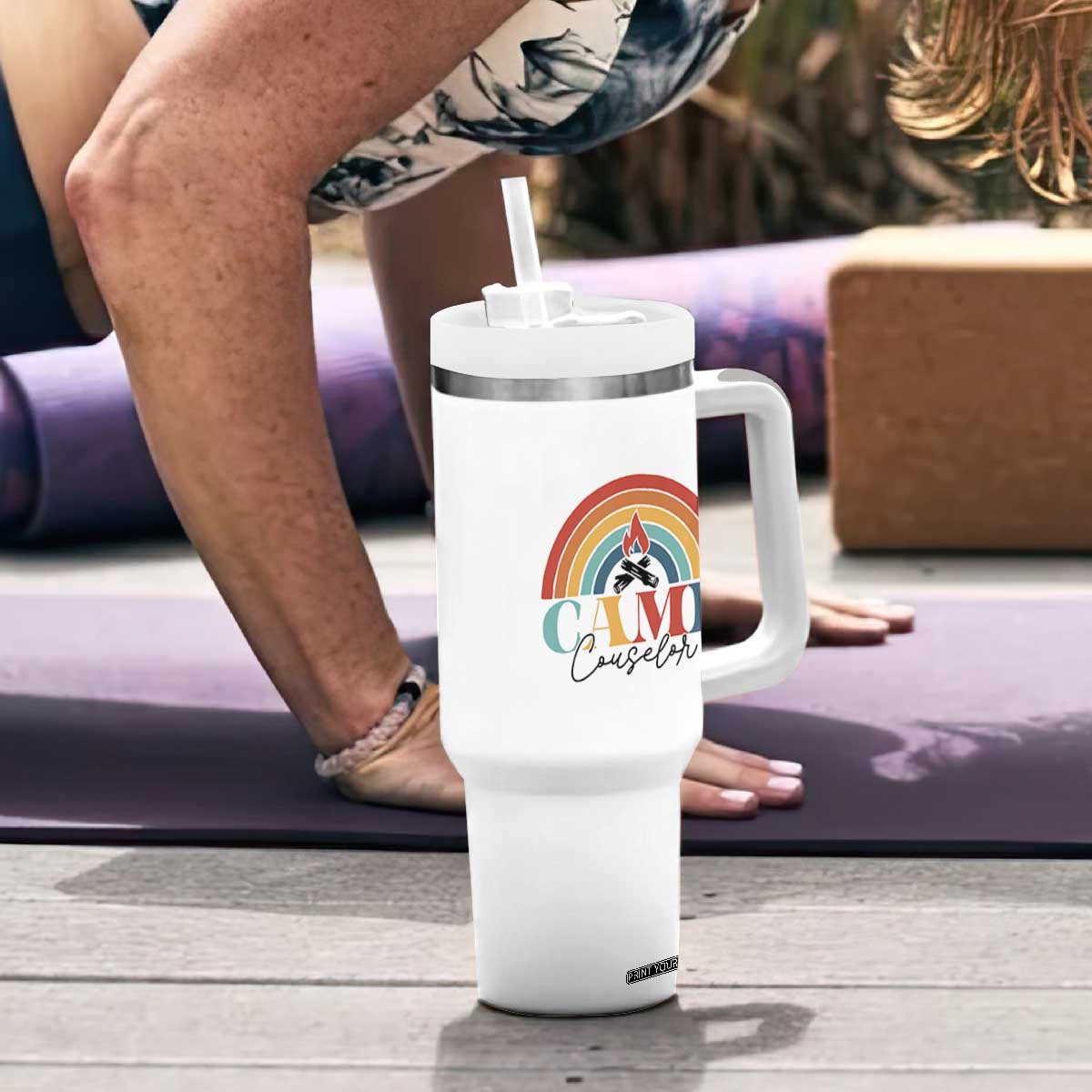 Camp Counselor Tumbler With Handle Summer Camp Rainbow
