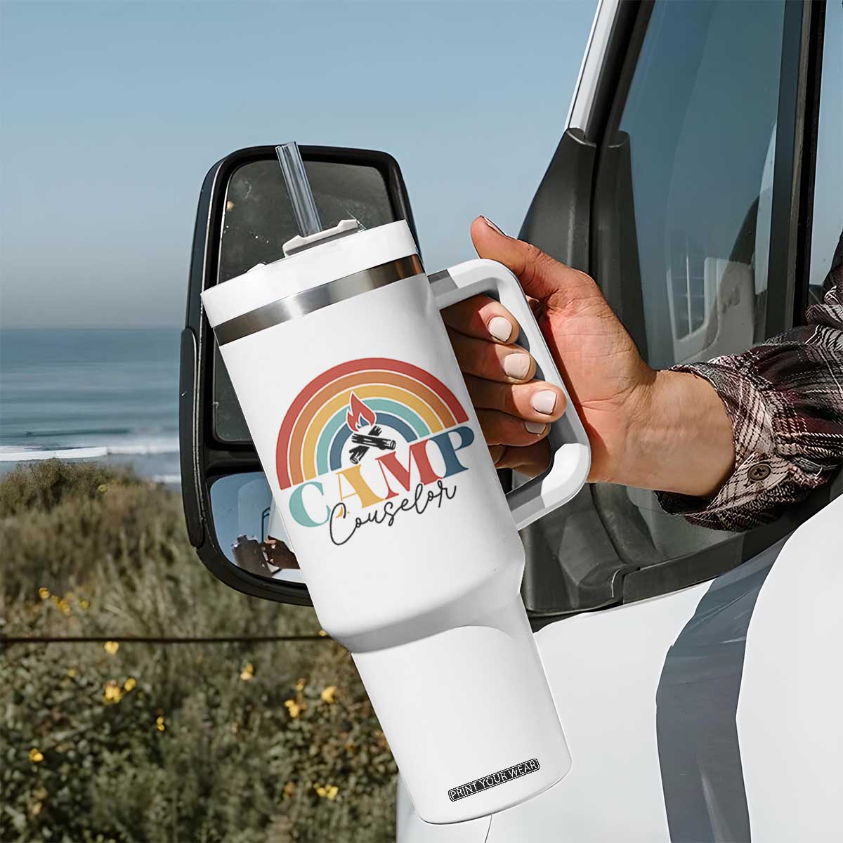 Camp Counselor Tumbler With Handle Summer Camp Rainbow