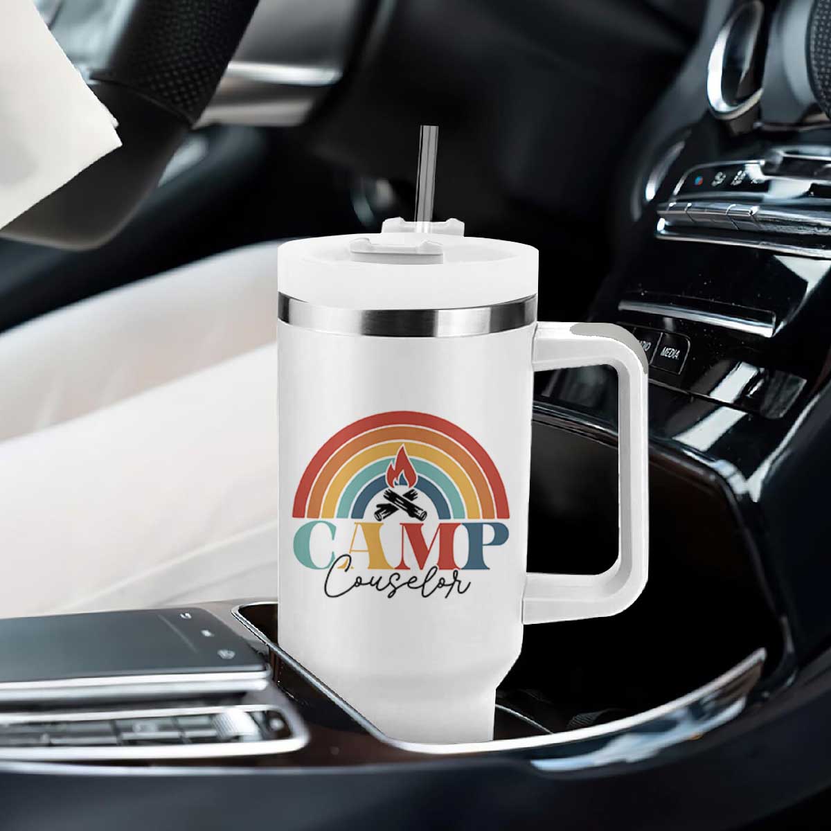Camp Counselor Tumbler With Handle Summer Camp Rainbow