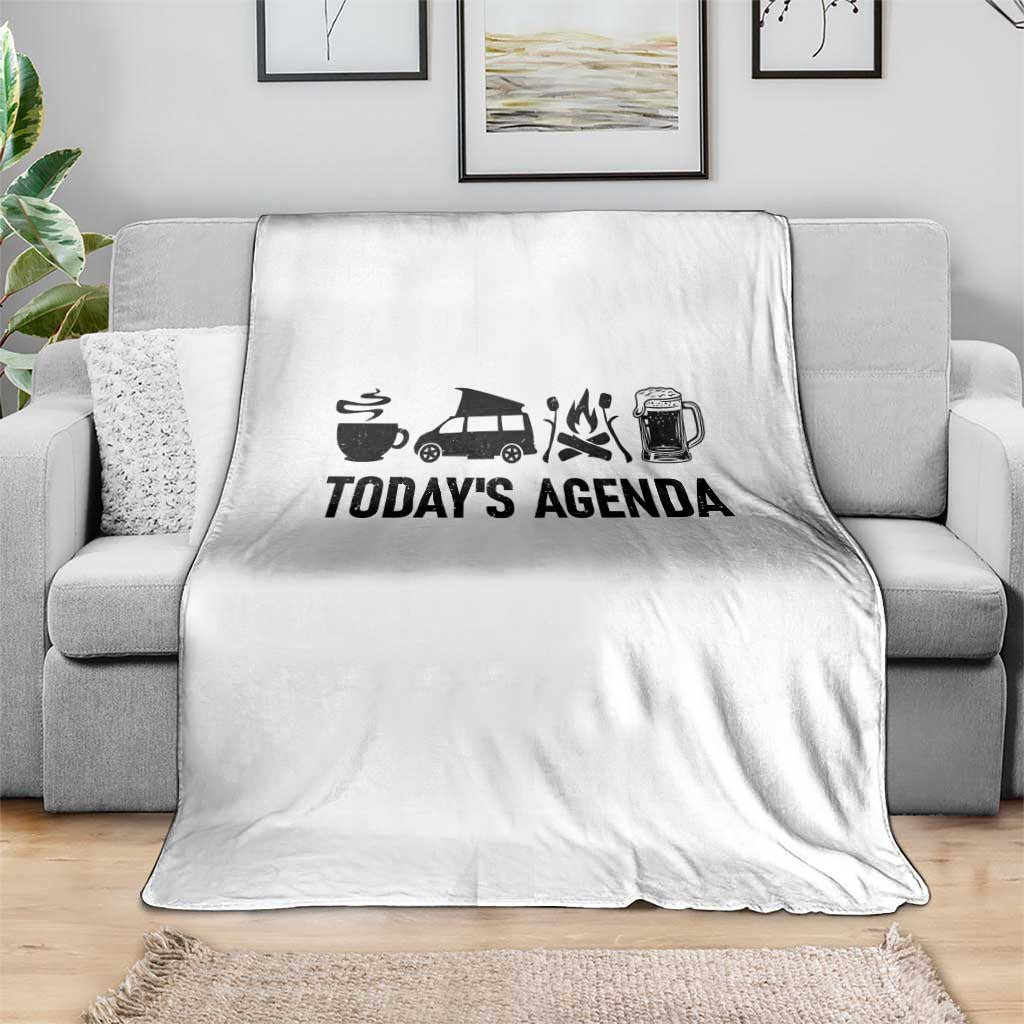 Funny Camping Throw Blanket Todays Agenda Coffee Van Beer Campfire