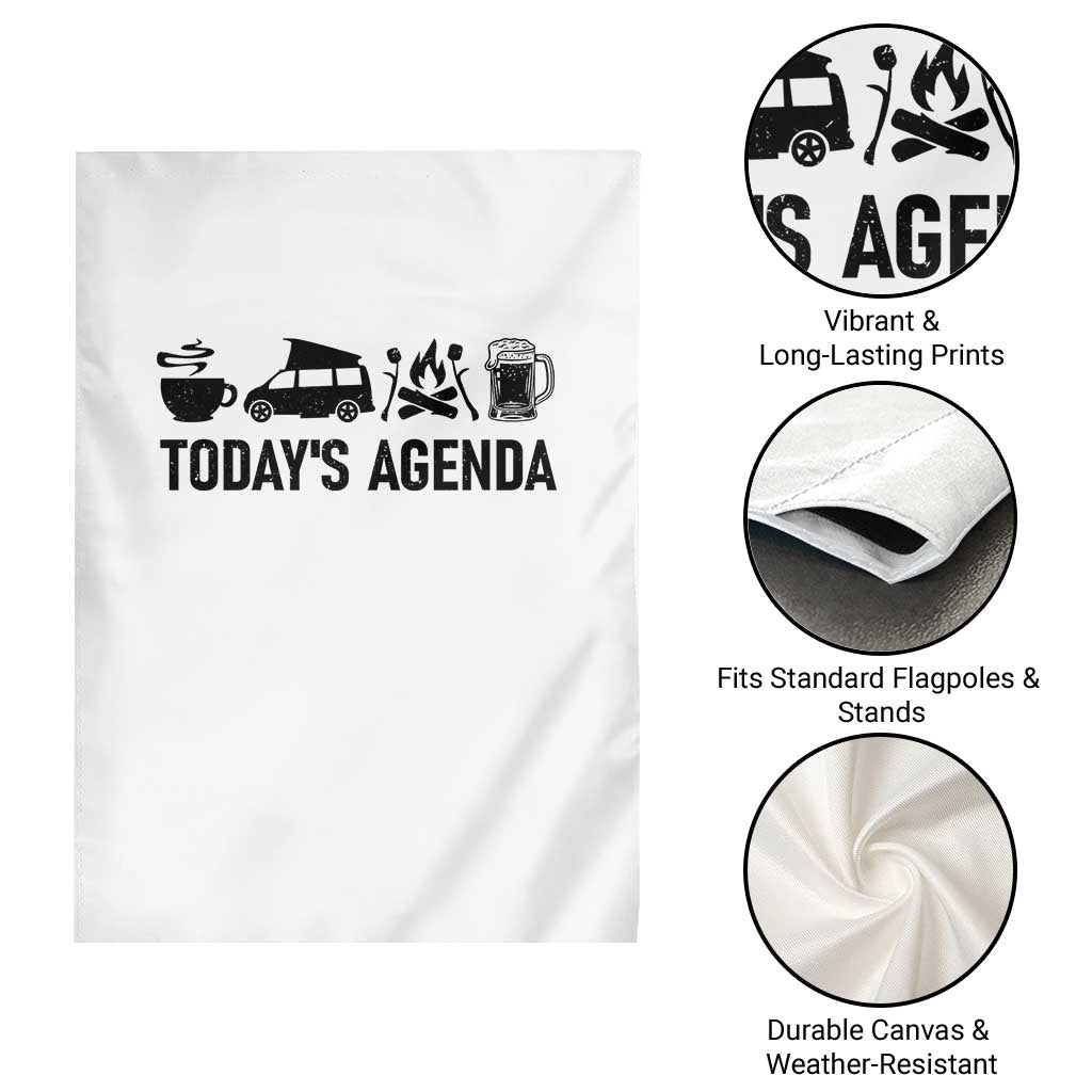 Funny Camping Garden Flag Todays Agenda Coffee Van Beer Campfire
