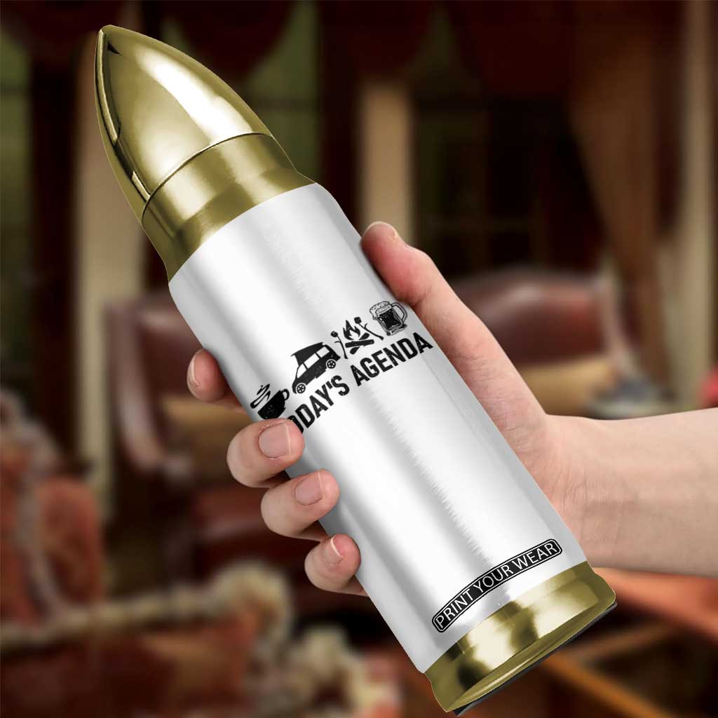 Funny Camping Bullet Tumbler Todays Agenda Coffee Van Beer Campfire