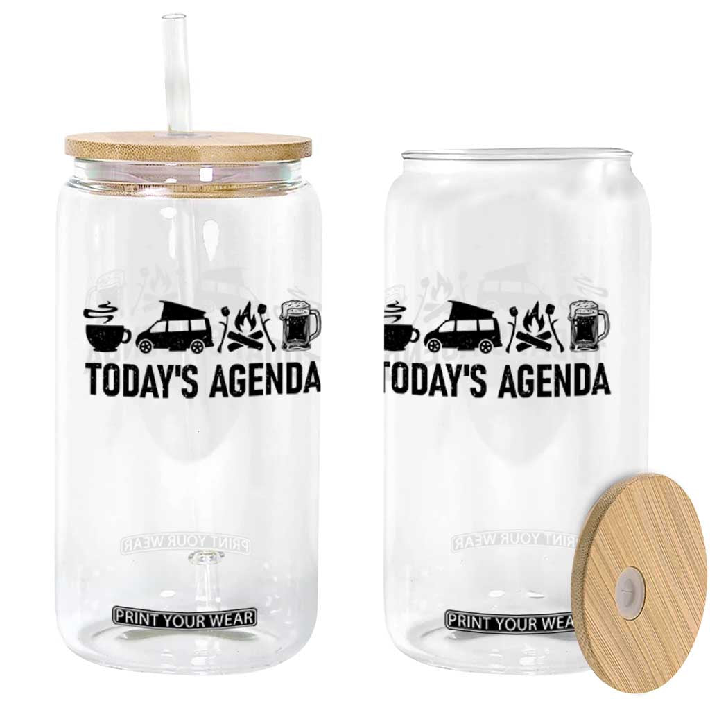 Funny Camping Glass Can Todays Agenda Coffee Van Beer Campfire