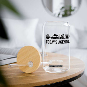Funny Camping Glass Can Todays Agenda Coffee Van Beer Campfire