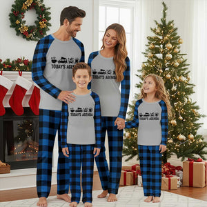 Funny Camping Plaid Pajama Set Todays Agenda Coffee Van Beer Campfire