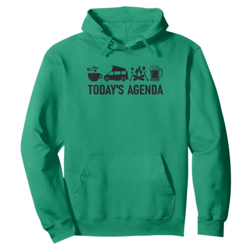 Funny Camping Hoodie Todays Agenda Coffee Van Beer Campfire