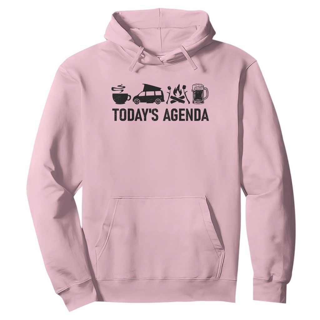 Funny Camping Hoodie Todays Agenda Coffee Van Beer Campfire