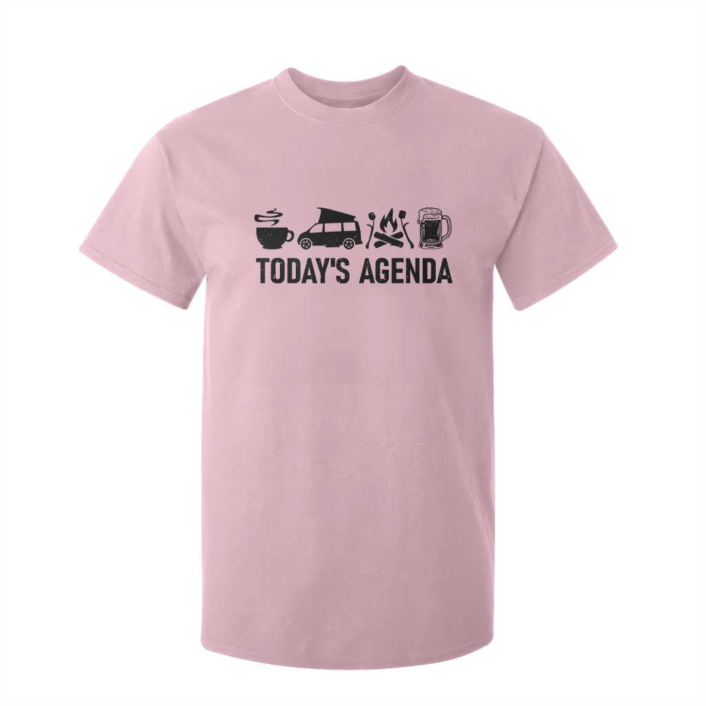 Funny Camping T Shirt For Kid Todays Agenda Coffee Van Beer Campfire