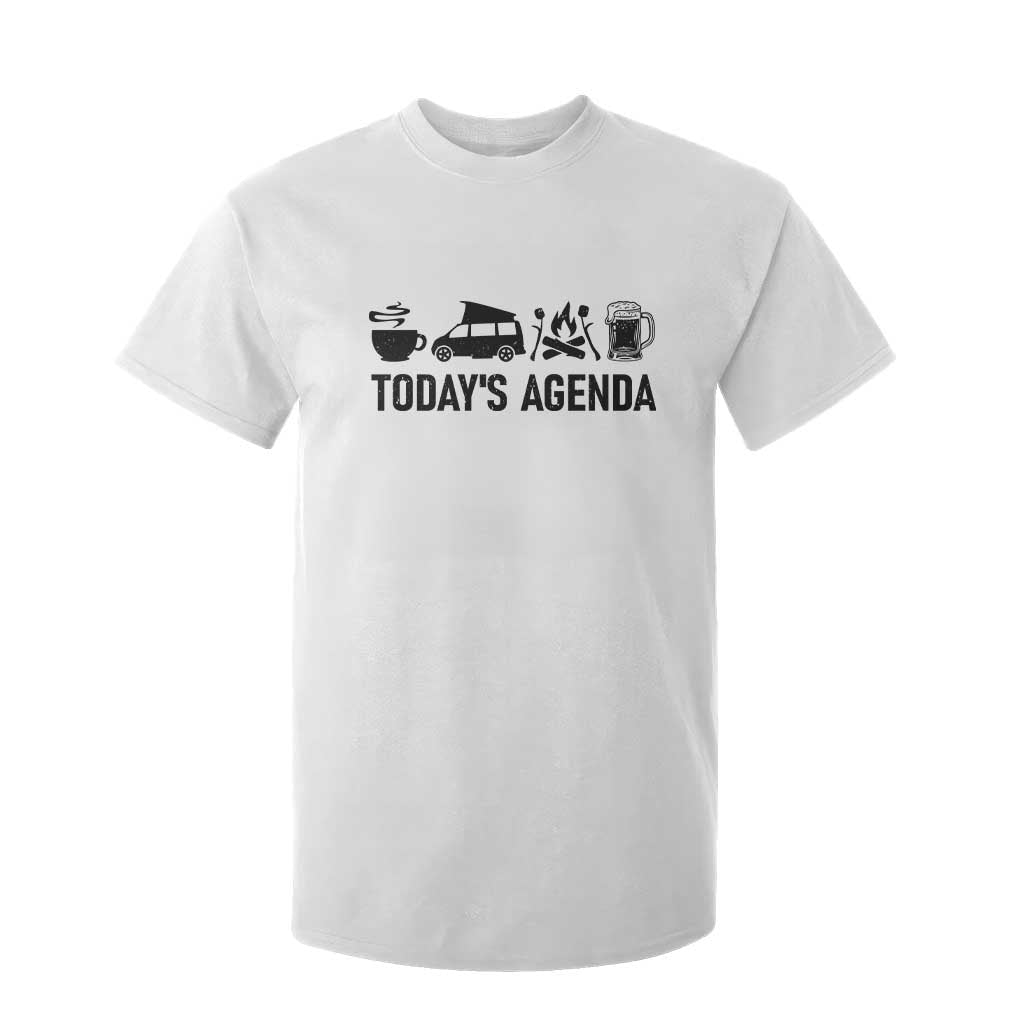 Funny Camping T Shirt For Kid Todays Agenda Coffee Van Beer Campfire