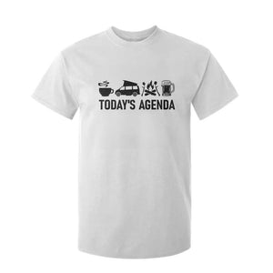 Funny Camping T Shirt For Kid Todays Agenda Coffee Van Beer Campfire