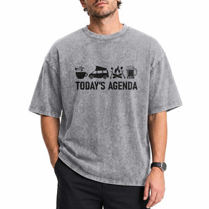 Funny Camping Washed Cotton T-Shirt Todays Agenda Coffee Van Beer Campfire