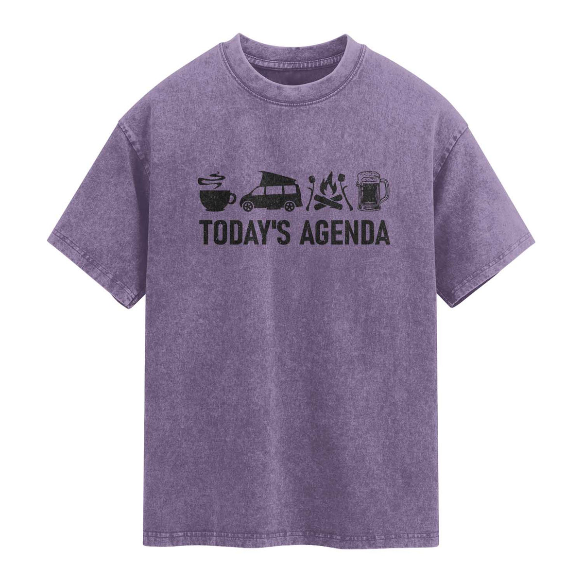 Funny Camping Washed Cotton T-Shirt Todays Agenda Coffee Van Beer Campfire