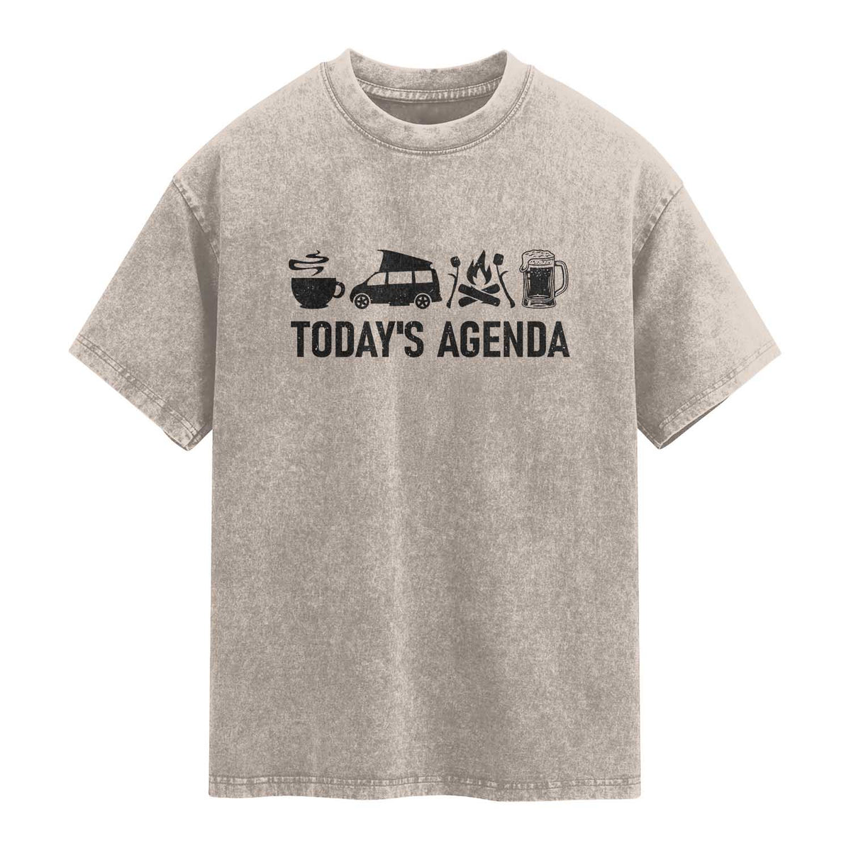 Funny Camping Washed Cotton T-Shirt Todays Agenda Coffee Van Beer Campfire
