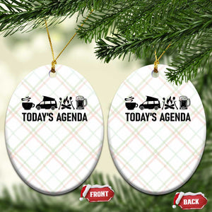 Funny Camping Ceramic Ornament Todays Agenda Coffee Van Beer Campfire