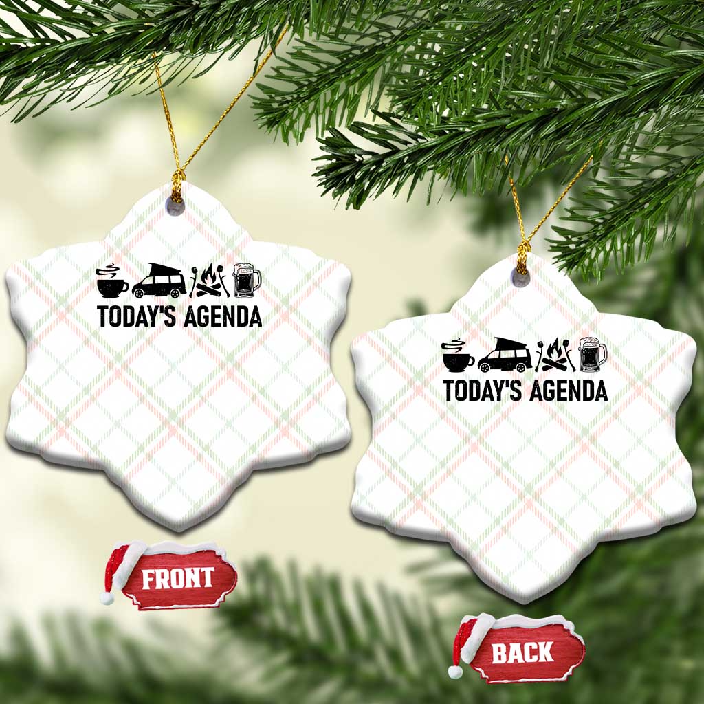 Funny Camping Ceramic Ornament Todays Agenda Coffee Van Beer Campfire