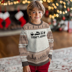 Funny Camping Ugly Christmas Sweater Todays Agenda Coffee Van Beer Campfire