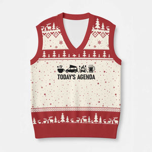 Funny Camping V-Neck Knit Sweater Vest Todays Agenda Coffee Van Beer Campfire