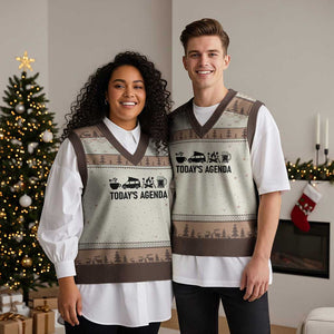 Funny Camping V-Neck Knit Sweater Vest Todays Agenda Coffee Van Beer Campfire