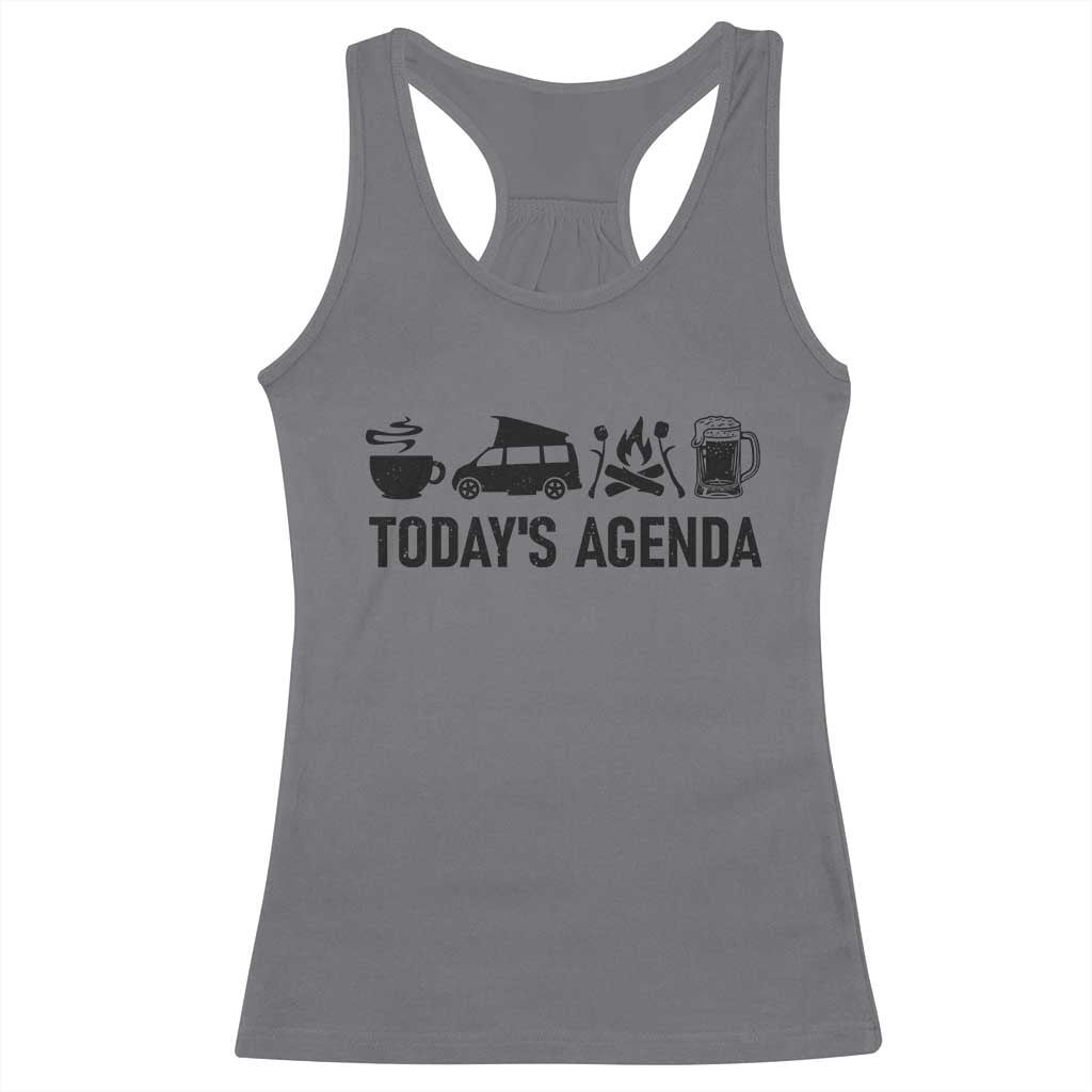 Funny Camping Racerback Tank Top Todays Agenda Coffee Van Beer Campfire