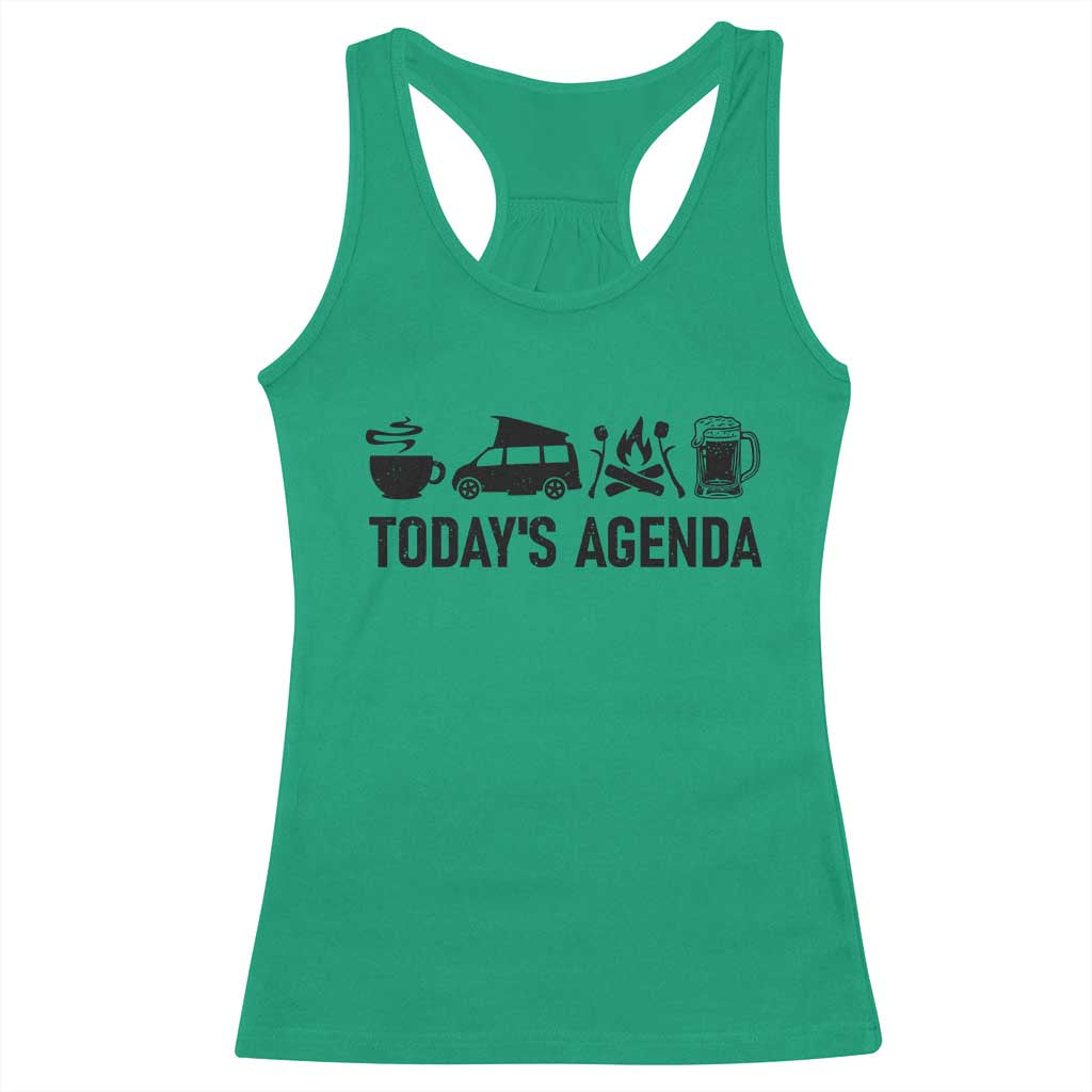 Funny Camping Racerback Tank Top Todays Agenda Coffee Van Beer Campfire