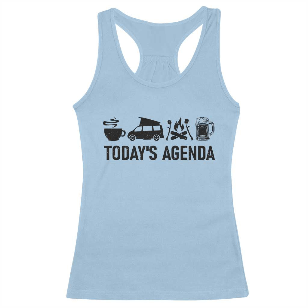 Funny Camping Racerback Tank Top Todays Agenda Coffee Van Beer Campfire