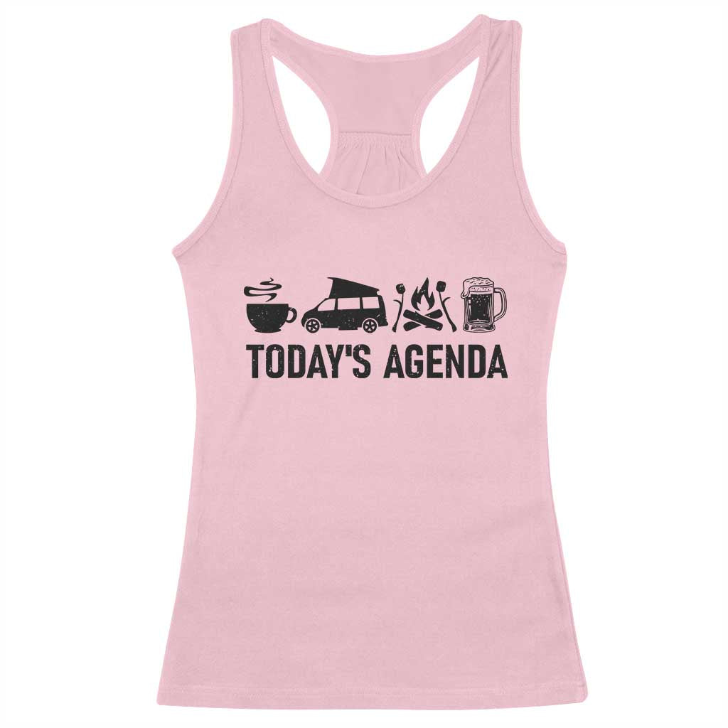 Funny Camping Racerback Tank Top Todays Agenda Coffee Van Beer Campfire