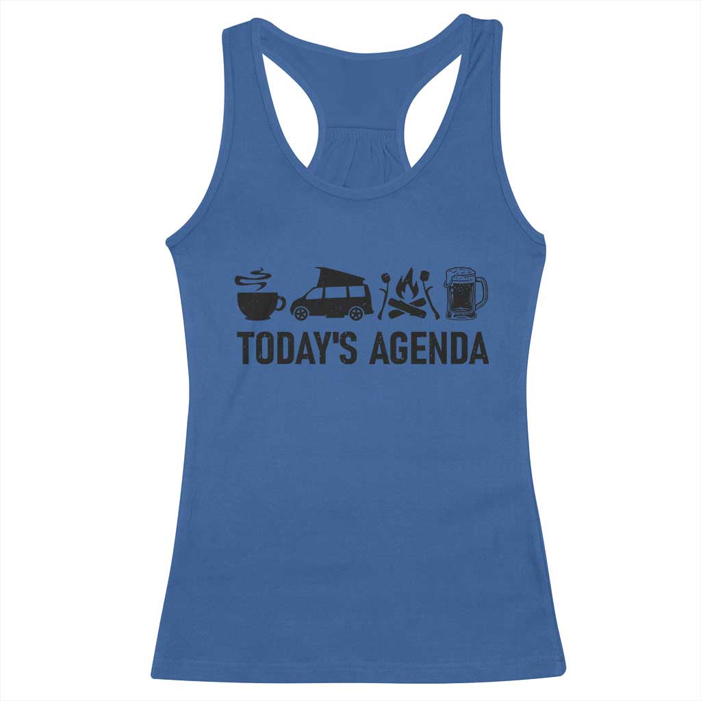Funny Camping Racerback Tank Top Todays Agenda Coffee Van Beer Campfire