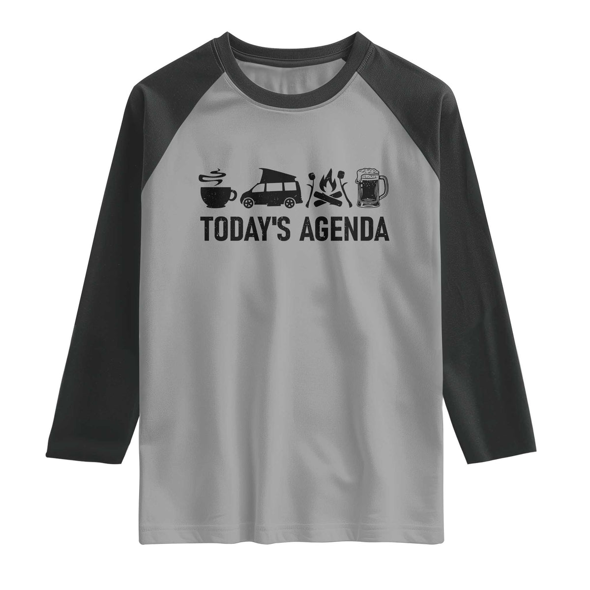 Funny Camping Raglan Shirt Todays Agenda Coffee Van Beer Campfire