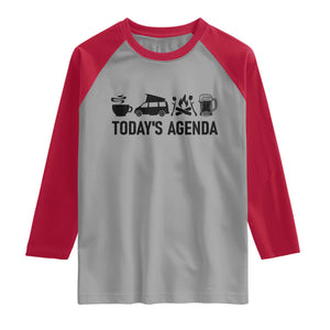 Funny Camping Raglan Shirt Todays Agenda Coffee Van Beer Campfire