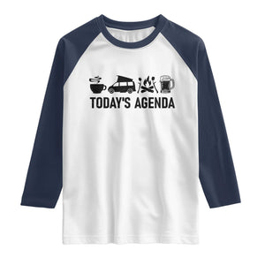 Funny Camping Raglan Shirt Todays Agenda Coffee Van Beer Campfire
