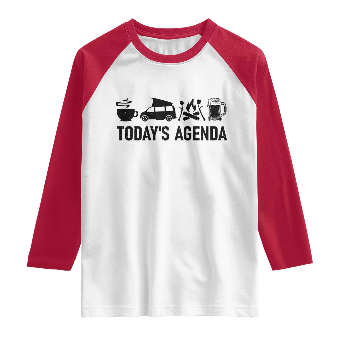 Funny Camping Raglan Shirt Todays Agenda Coffee Van Beer Campfire