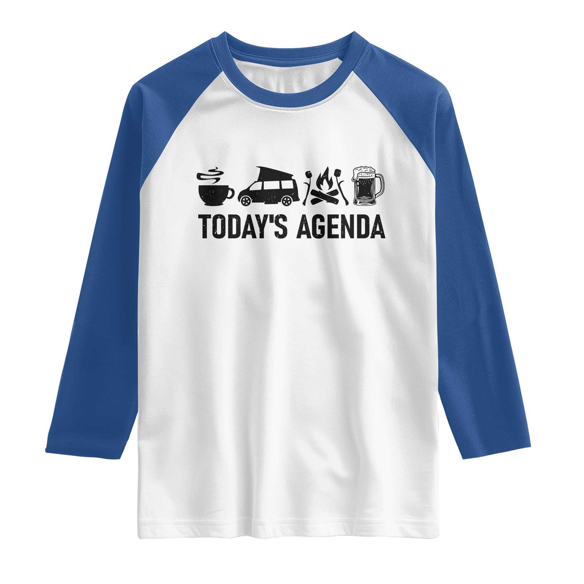 Funny Camping Raglan Shirt Todays Agenda Coffee Van Beer Campfire