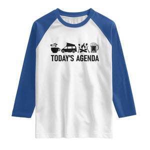 Funny Camping Raglan Shirt Todays Agenda Coffee Van Beer Campfire
