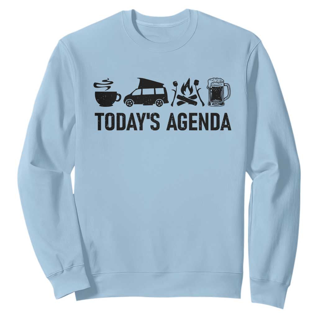 Funny Camping Sweatshirt Todays Agenda Coffee Van Beer Campfire