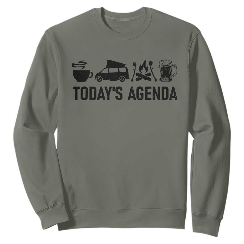 Funny Camping Sweatshirt Todays Agenda Coffee Van Beer Campfire