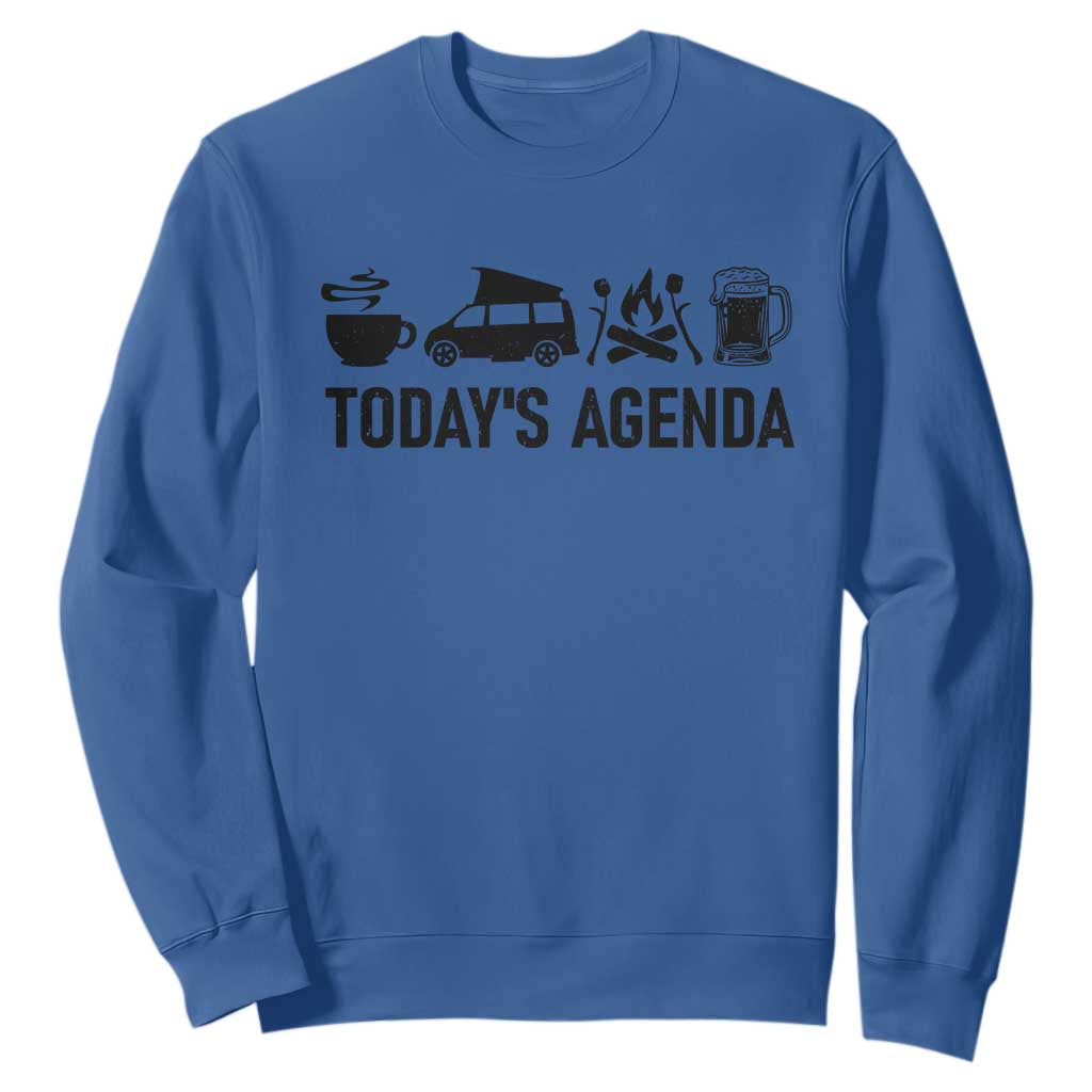 Funny Camping Sweatshirt Todays Agenda Coffee Van Beer Campfire